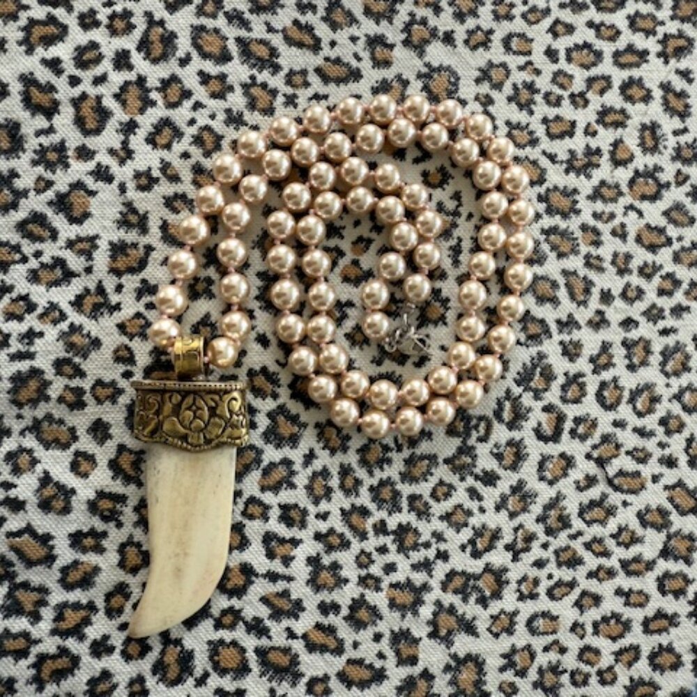 Ethically Sourced Bone Hand Carved Necklace with Floral Brass Cap - Tibetan